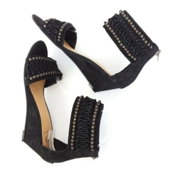 Kelsi Dagger Sandals Women Size 7.5M Black Leather Bowen Ankle Strap Wedge - Picture 5 of 15